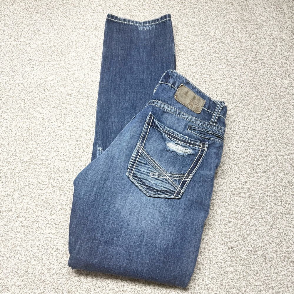 Men's BKE Dark Blue Wash Distressed Jake Straight Leg Jeans‎ Size 29x31